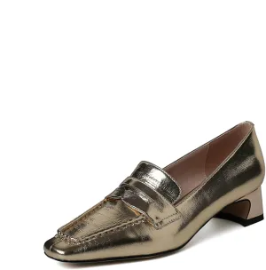 anteikira Women's Loafer Shoes Chunky Heels Closed Toe Metallic Low Heels Slip On Trendy PU Leather Comfortable Casual Dress 1.6 Inch Heel Dating Work Office Pumps for Ladies