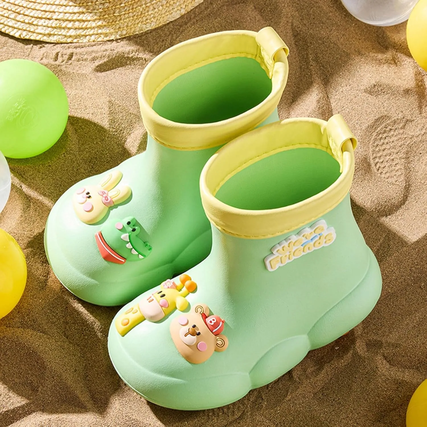 artoon Bear Rain Boots For Toddler Baby Boys Girls Outdoor aterproof Shoes Soft Sole Non Slip Fashion Comfy Booties