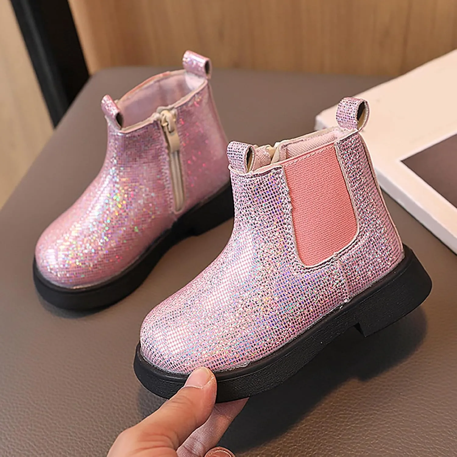 Girls Booties Winter Boots Glitter Ankle Boots Toddler Fashion Shiny Chelsea Boots Non Slip Non Slip Ankle Boots Winter Shoes