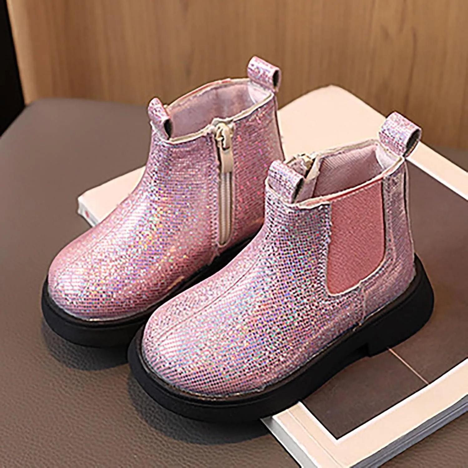 Girls Booties Winter Boots Glitter Ankle Boots Toddler Fashion Shiny Chelsea Boots Non Slip Non Slip Ankle Boots Winter Shoes