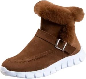 Ladmiple Snow Boots For Women Cute Wide Calf Casual Slip-on Warm Loafers Shoes Fur-Lined Comfortable Winter Ankle Booties