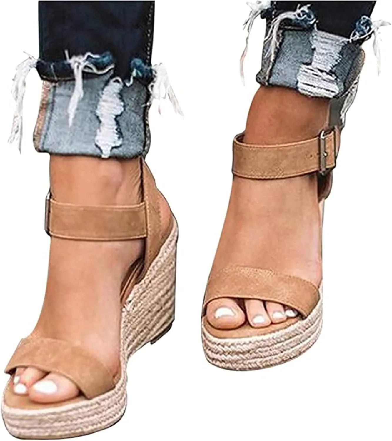 Ladmiple Summer Sandals for Women 2023 Platform Ankle Buckle Strap Wedge Sandals Open Toe Comfy Party High Heeled Shoes