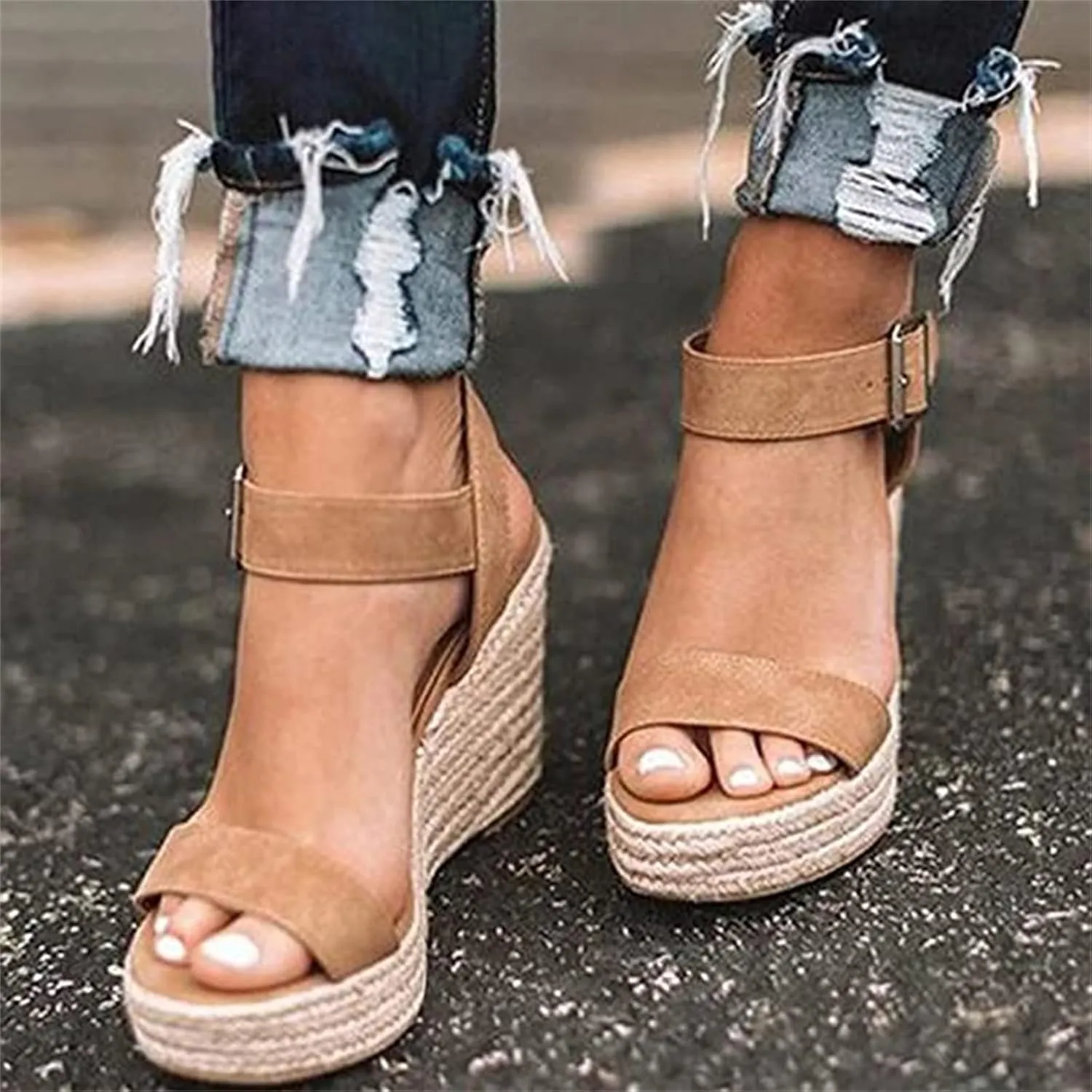 Ladmiple Summer Sandals for Women 2023 Platform Ankle Buckle Strap Wedge Sandals Open Toe Comfy Party High Heeled Shoes
