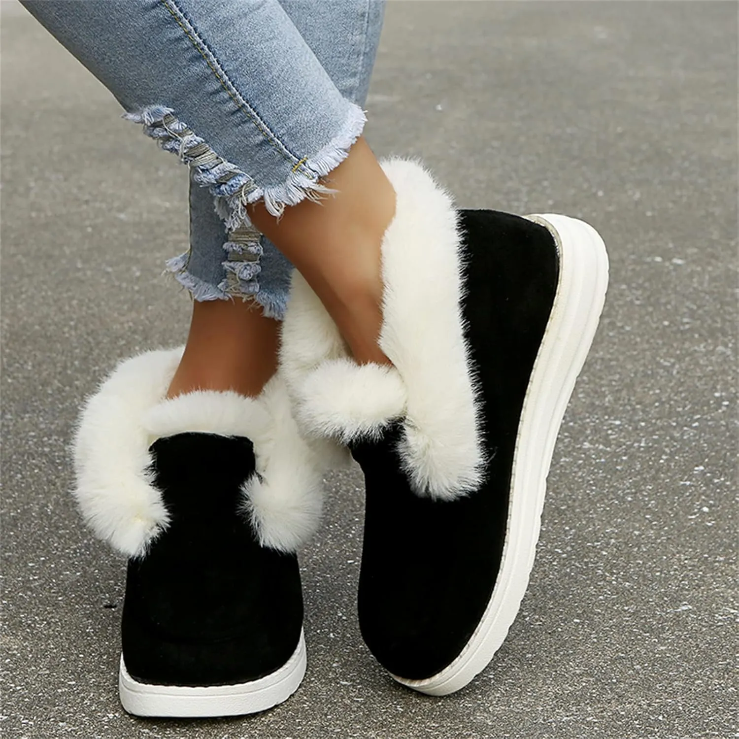 Ladmiple Winter Boots For Women 2024 Casual Slip-on Warm Loafers Faux Fur-Lined Comfortable Snow Ankle Boots Walking Shoes