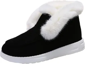 Ladmiple Winter Boots For Women 2024 Casual Slip-on Warm Loafers Faux Fur-Lined Comfortable Snow Ankle Boots Walking Shoes