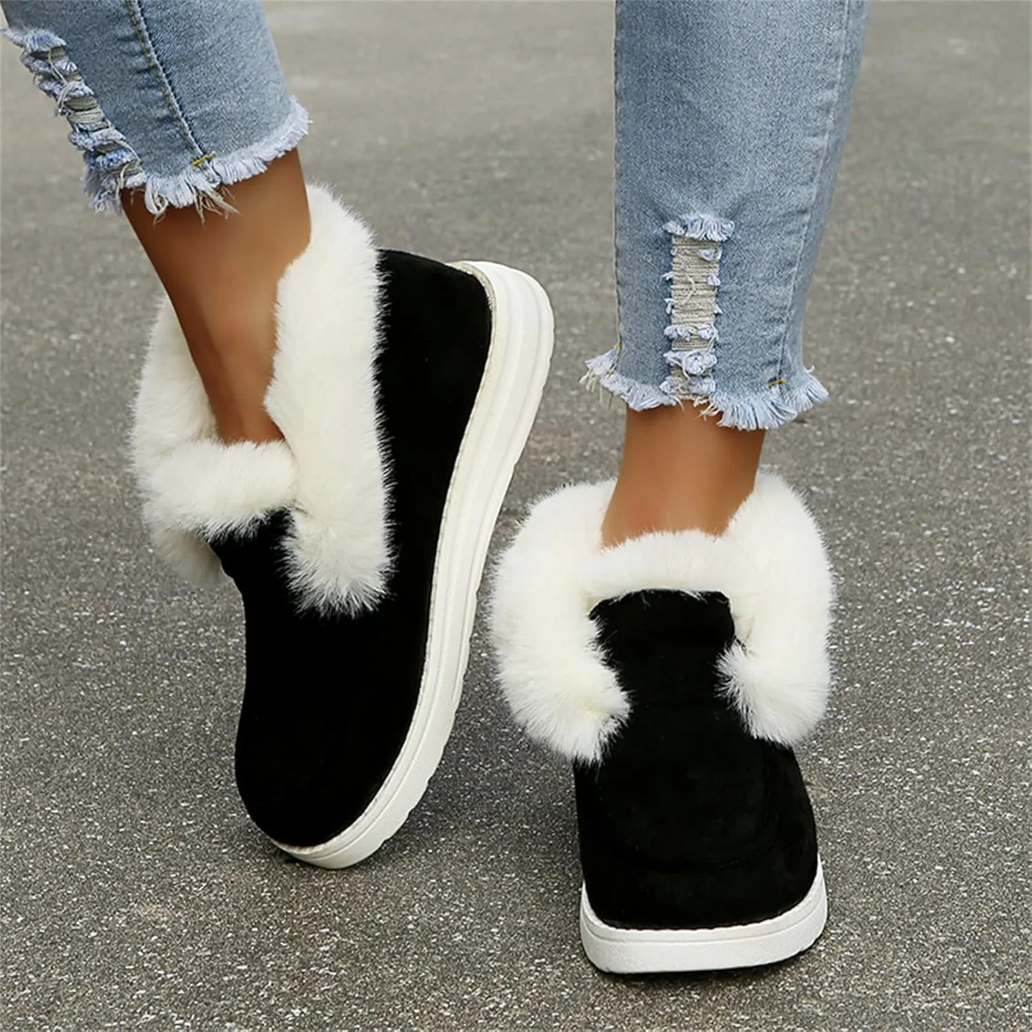 Ladmiple Winter Boots For Women 2024 Casual Slip-on Warm Loafers Faux Fur-Lined Comfortable Snow Ankle Boots Walking Shoes