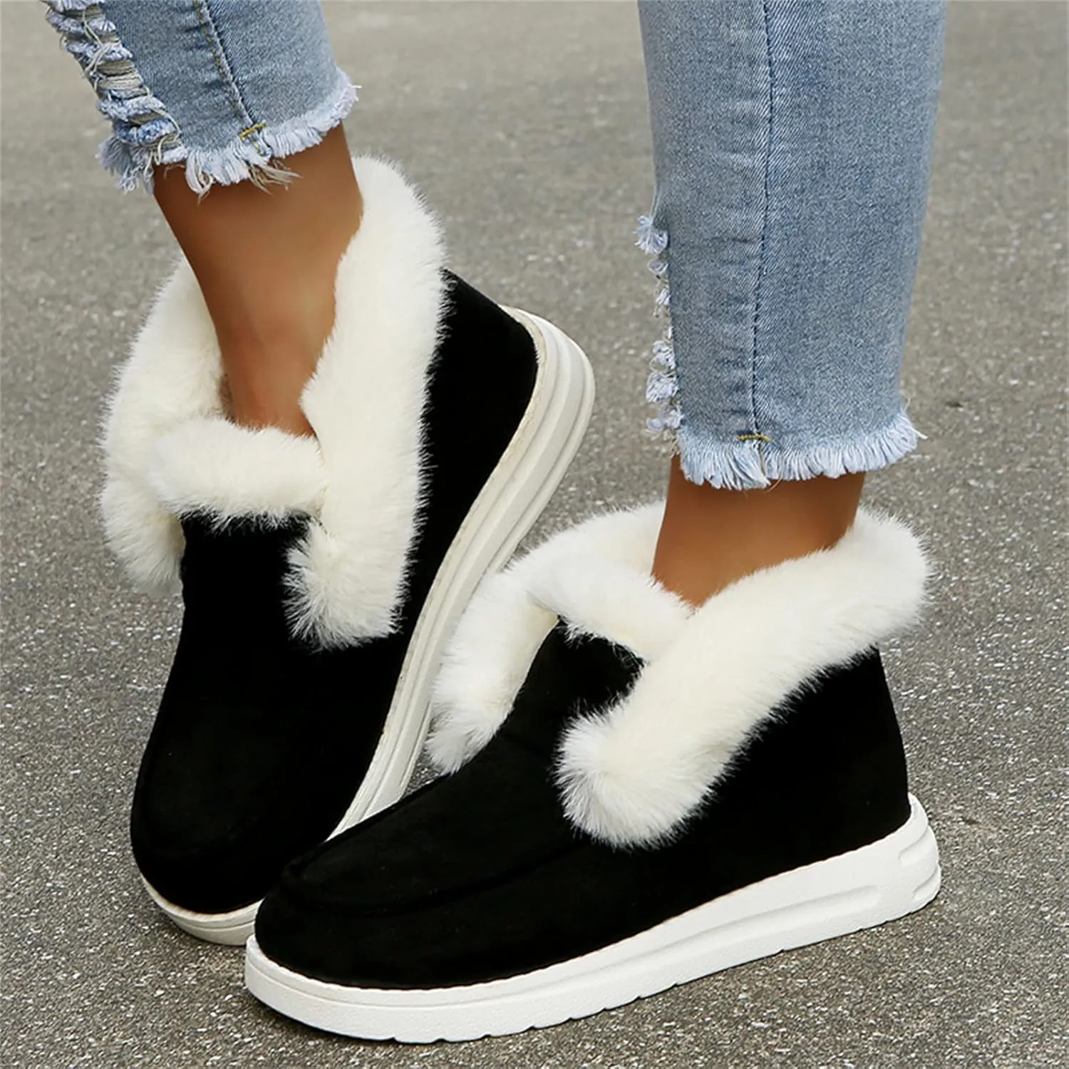Ladmiple Winter Boots For Women 2024 Casual Slip-on Warm Loafers Faux Fur-Lined Comfortable Snow Ankle Boots Walking Shoes