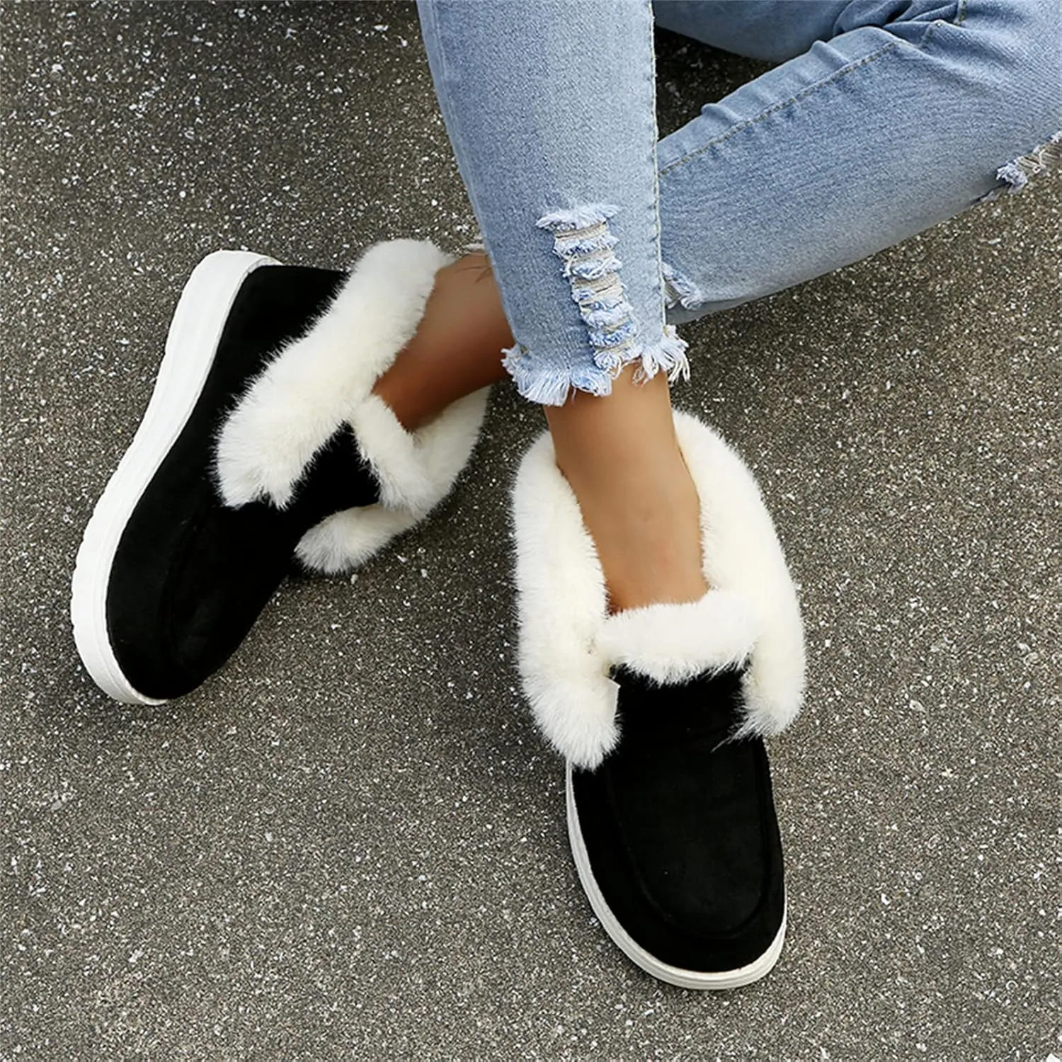 Ladmiple Winter Boots For Women 2024 Casual Slip-on Warm Loafers Faux Fur-Lined Comfortable Snow Ankle Boots Walking Shoes