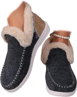 Lausiuoe Boots For Women Ankle Booties Warm Snow Winter Fuzzy Booties Flat Cute Silp On Comfortable Casual Loafers Shoes 2024