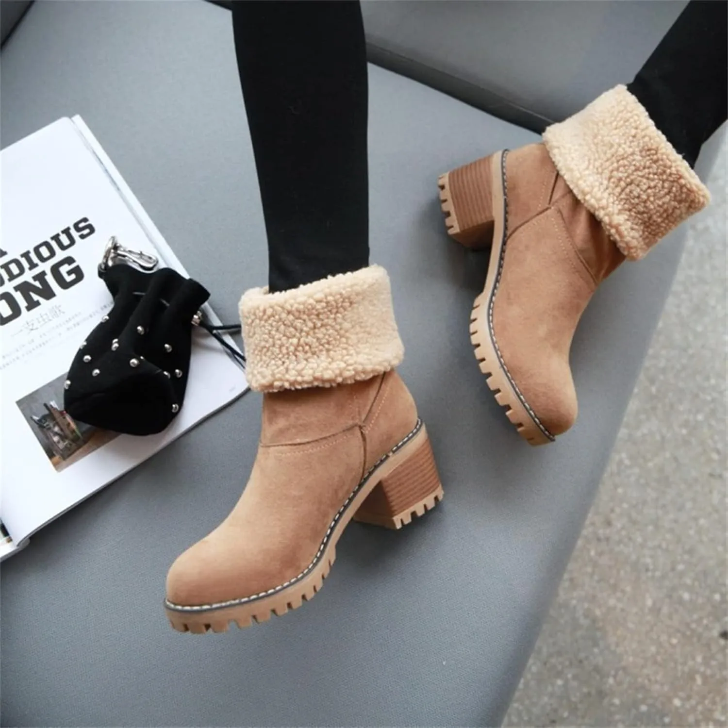 Lausiuoe Snow Boots For Women Wide Width Warm Winter Fuzzy Ankle Booties Cute Silp On Comfortable Casual Fashion Loafers