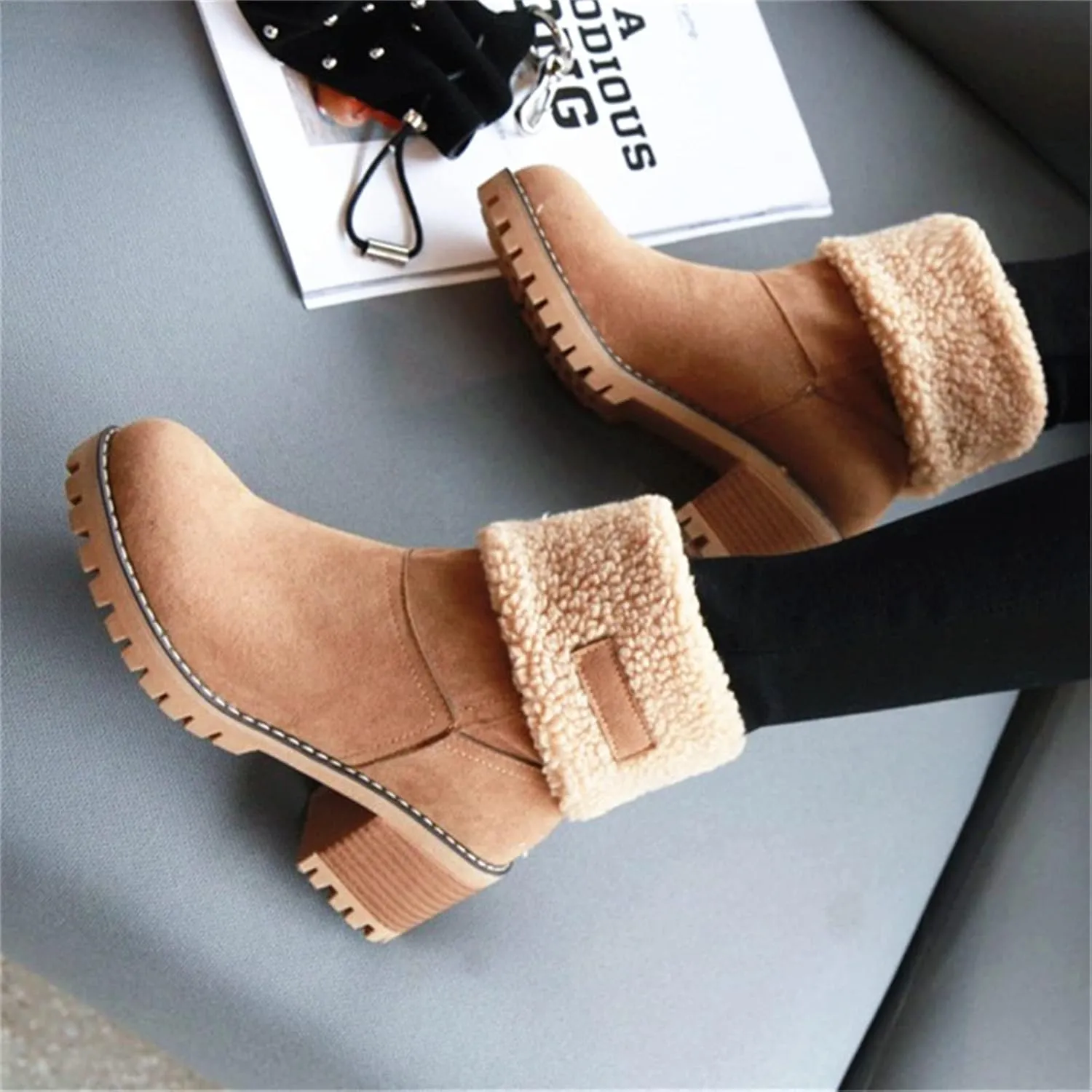 Lausiuoe Snow Boots For Women Wide Width Warm Winter Fuzzy Ankle Booties Cute Silp On Comfortable Casual Fashion Loafers