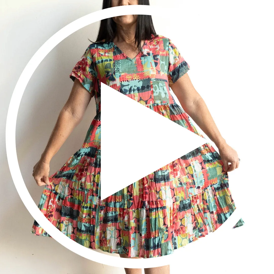 One Summer Tiered Smock Dress - Pop Patch Olive Pink
