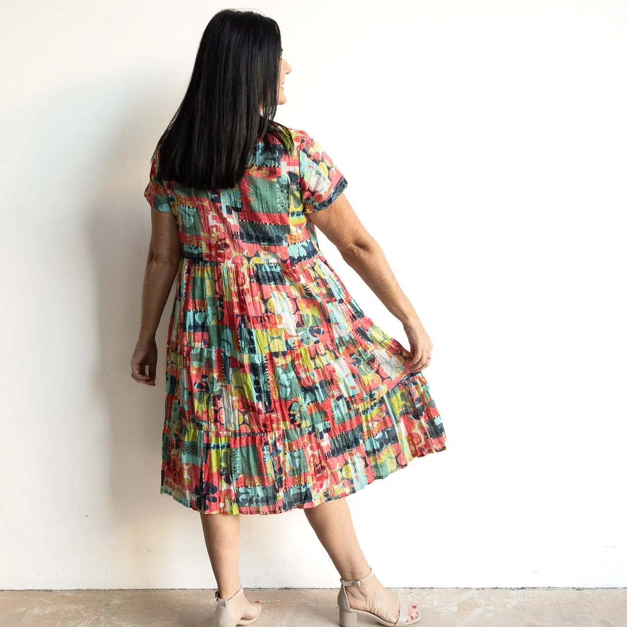 One Summer Tiered Smock Dress - Pop Patch Olive Pink
