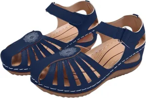 Orthopedic Sandals for Women Summer Wedge Platform Sandals Closed Toe Fisherman Sandal, Comfy Bohemia Gladiator Shoes with Arch Support Casual Hollow Out Ankle Strap Leather Loafters
