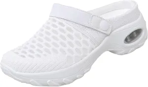 Orthopedic Slippers for Women Summer Air Cushion Platform Mesh Mules Arch Support Walking Sandals, Ankle Strap Slip on Sneakers Diabetic Plantar Fasciitis Walking Shoes