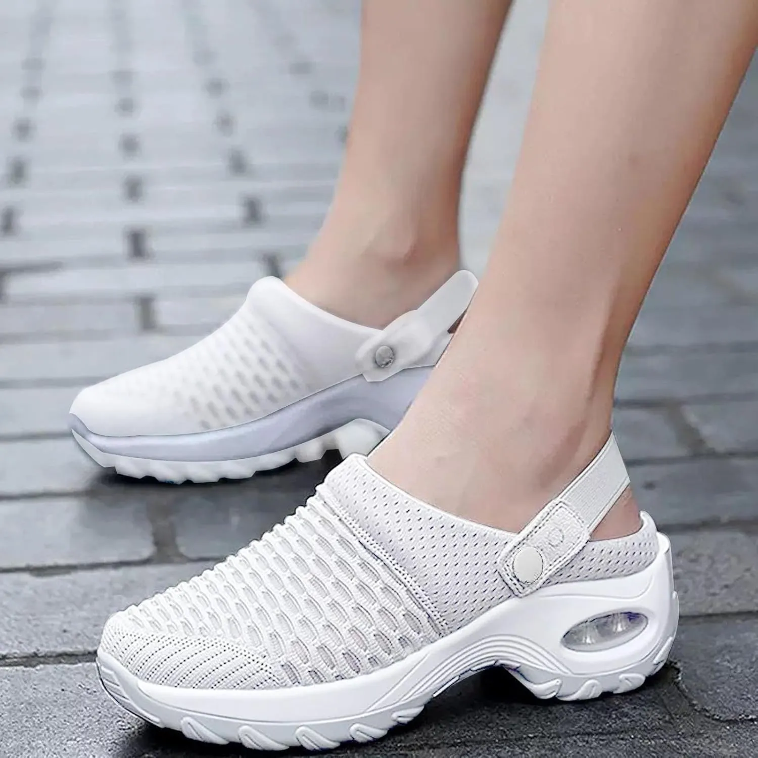 Orthopedic Slippers for Women Summer Air Cushion Platform Mesh Mules Arch Support Walking Sandals, Ankle Strap Slip on Sneakers Diabetic Plantar Fasciitis Walking Shoes