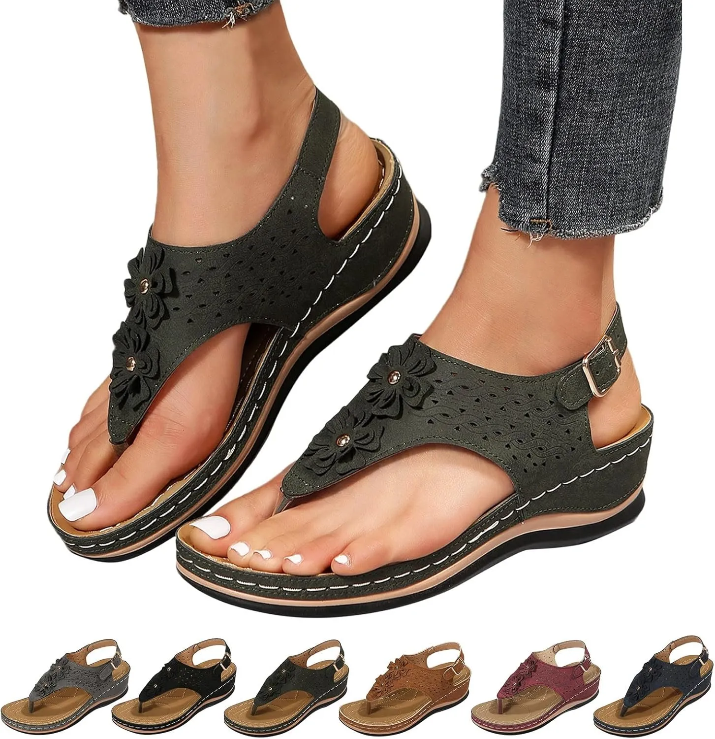 SBGMoSJ Ortho Dressy Sandals for Women Womens Orthopedic Flip Flops Wide Womens Summer Shoes White Women Comfort Sandals Walking Shoes Women Office Comfortable Sandals Women Huarache