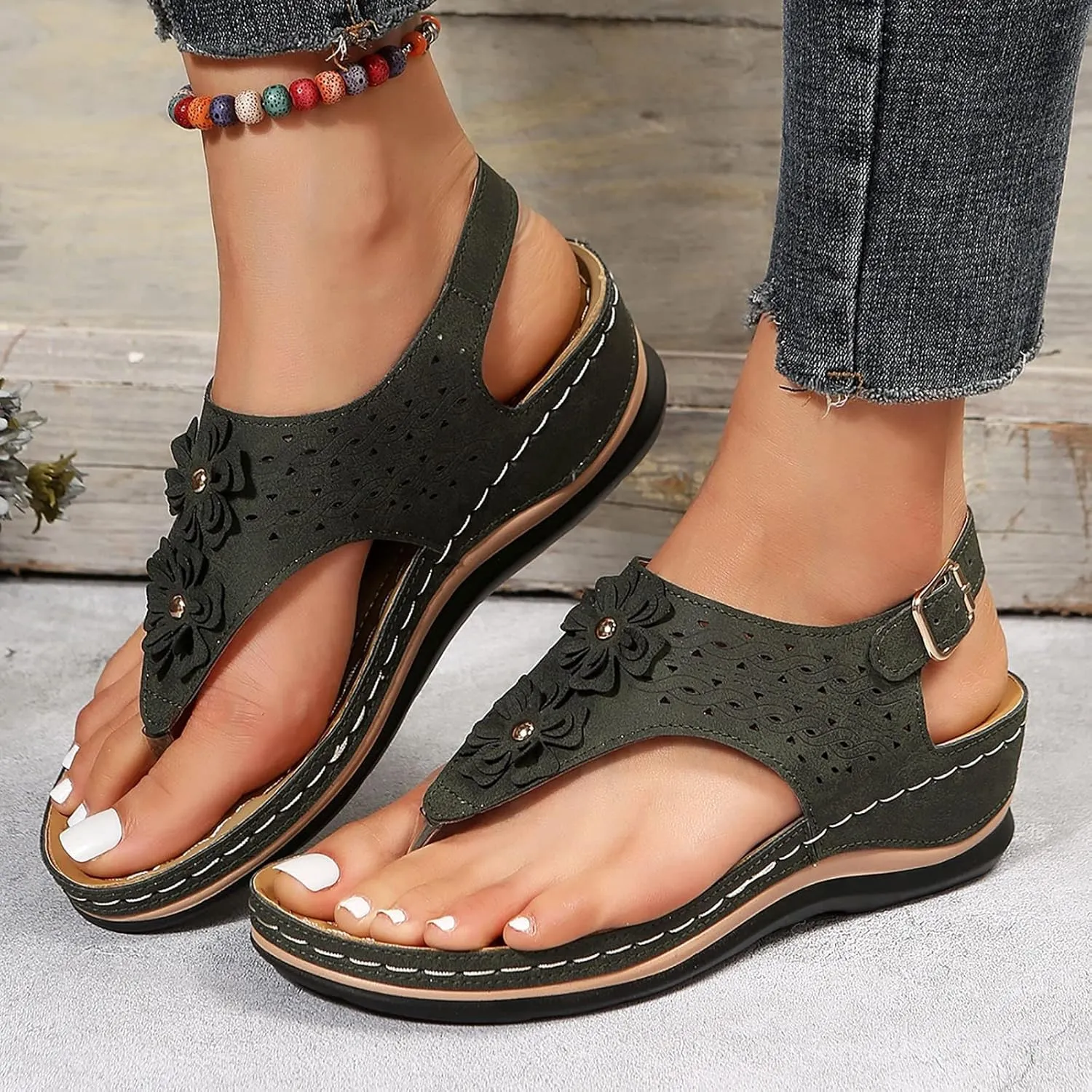 SBGMoSJ Ortho Dressy Sandals for Women Womens Orthopedic Flip Flops Wide Womens Summer Shoes White Women Comfort Sandals Walking Shoes Women Office Comfortable Sandals Women Huarache