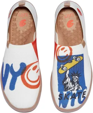 UIN Men's Loafers Lightweight Knitted Sneakers Walking Casual Slip Ons Funny Style Art Painted Travel Shoes Skate NYC (7.5)