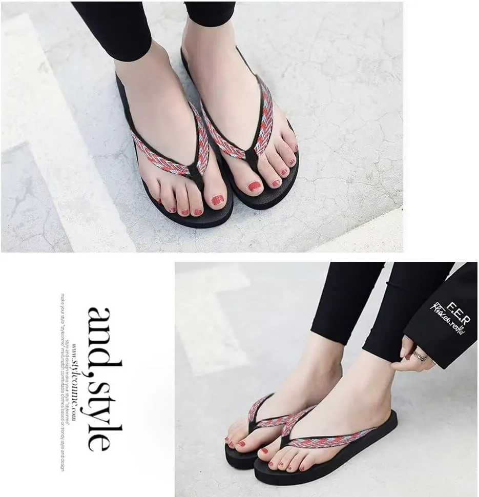 Women's Comfortable Casual Flip Flop, Slip Resistant Fabric Flip Flops for Indoor, Summer Waterproof Flat Thong Sandals for Beach, Pool, River