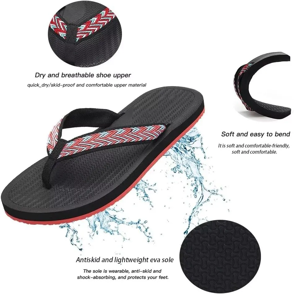 Women's Comfortable Casual Flip Flop, Slip Resistant Fabric Flip Flops for Indoor, Summer Waterproof Flat Thong Sandals for Beach, Pool, River