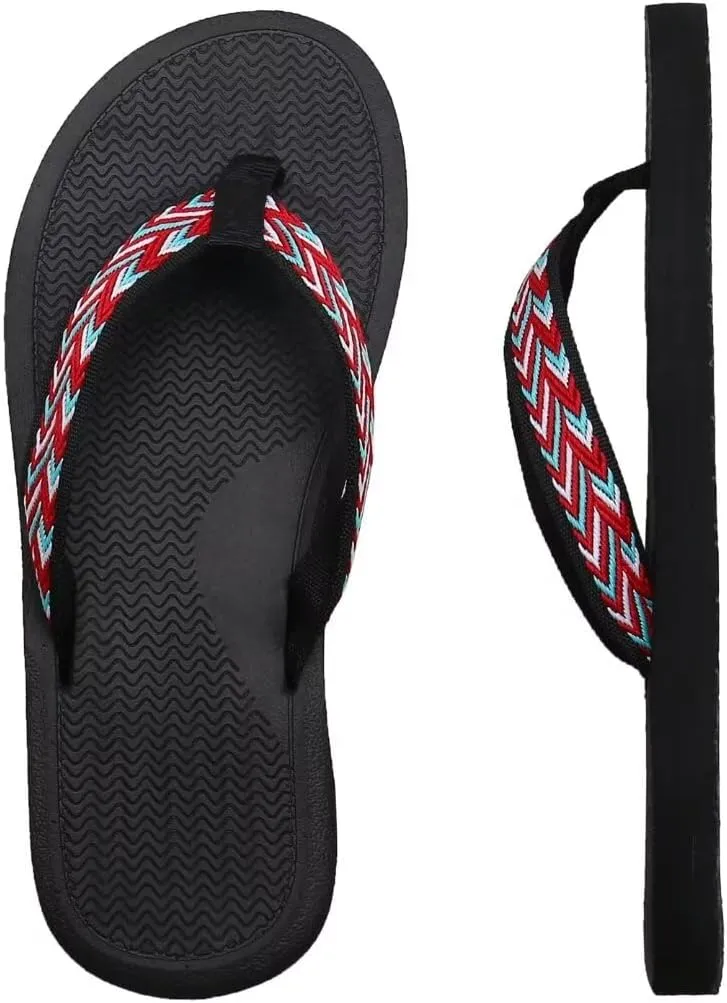 Women's Comfortable Casual Flip Flop, Slip Resistant Fabric Flip Flops for Indoor, Summer Waterproof Flat Thong Sandals for Beach, Pool, River