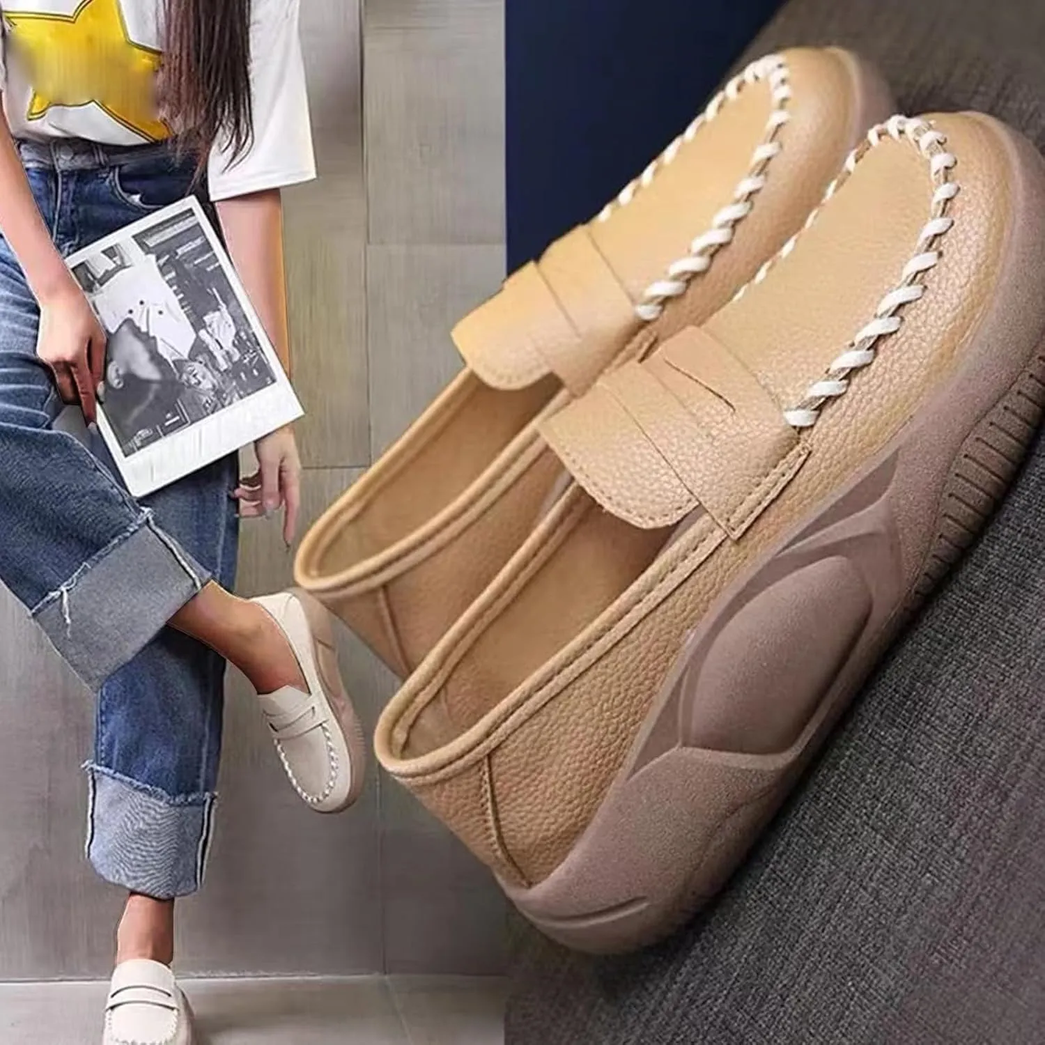 Womens Loafers Comfortable Dressy Lurebest Shoes for Women, Soft Soled Corrective Loafers, Slip on Orthopedic Walking Shoes Lurebest Platform Loafer Muffin Sandals All Day Comfort